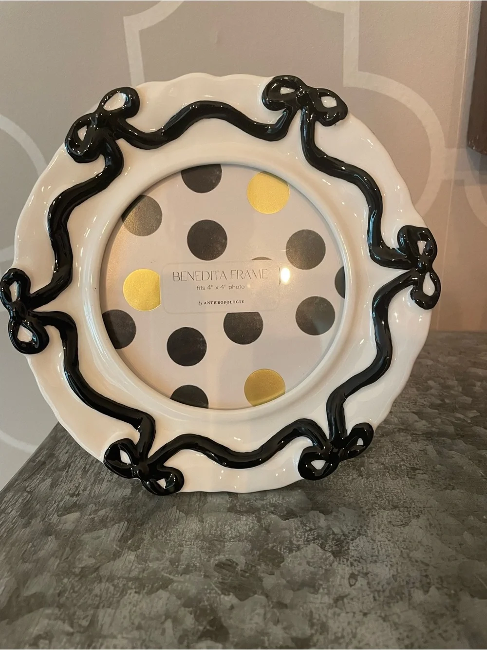 New! New in box. Anthropologie Benedita frame in black. 4” x 4”